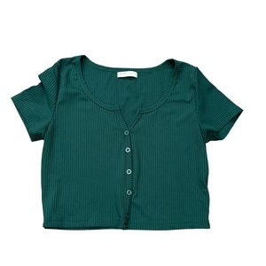 Rowme Button Front Crop Top Green Size Small